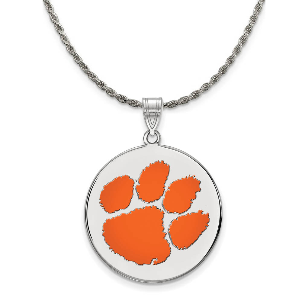 Sterling Silver Clemson U Enamel Disc Pendant Necklace