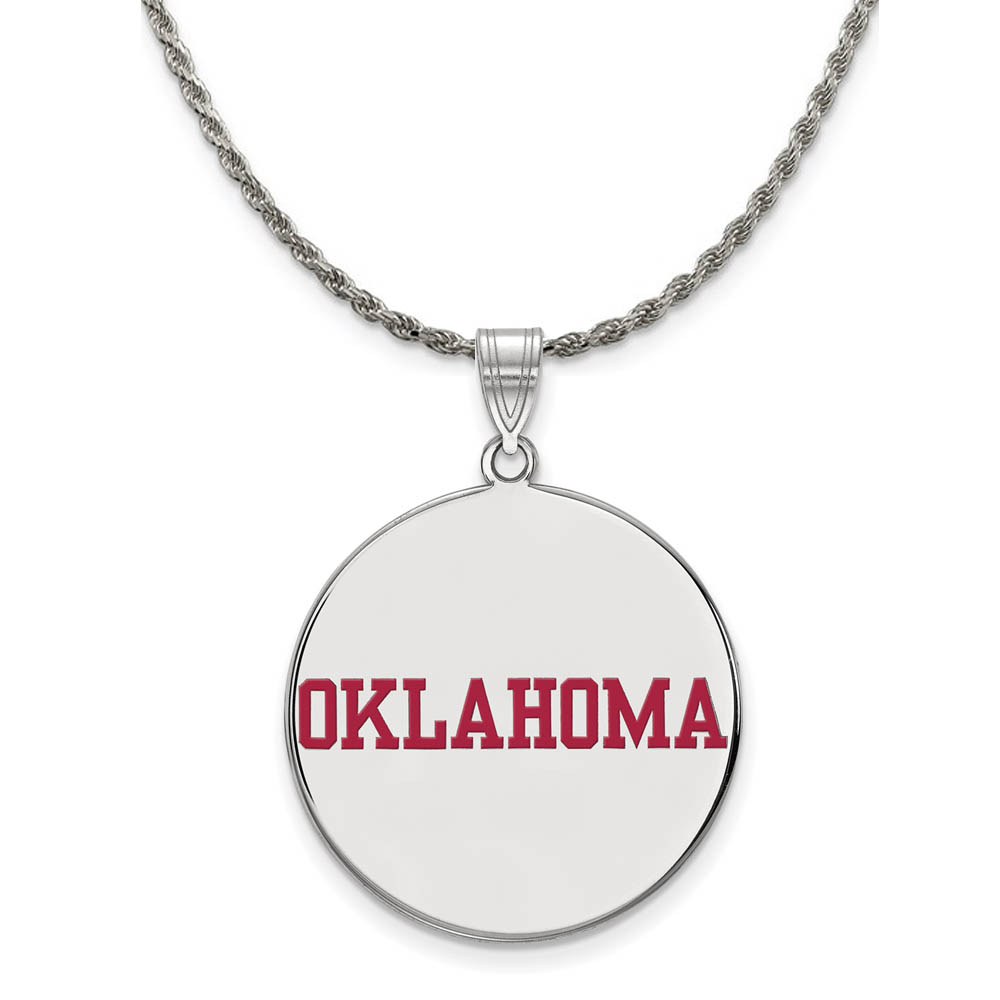 Sterling Silver U. of Oklahoma Enamel Disc Pendant Necklace