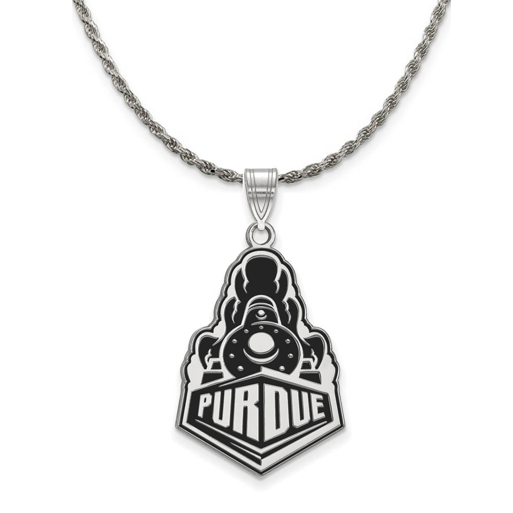 Sterling Silver Purdue Enamel Logo Necklace