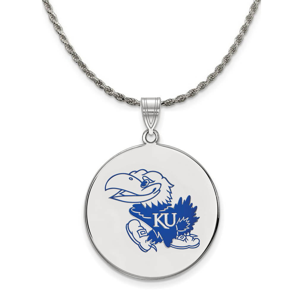 Sterling Silver U. of Kansas Enamel Disc Pendant Necklace