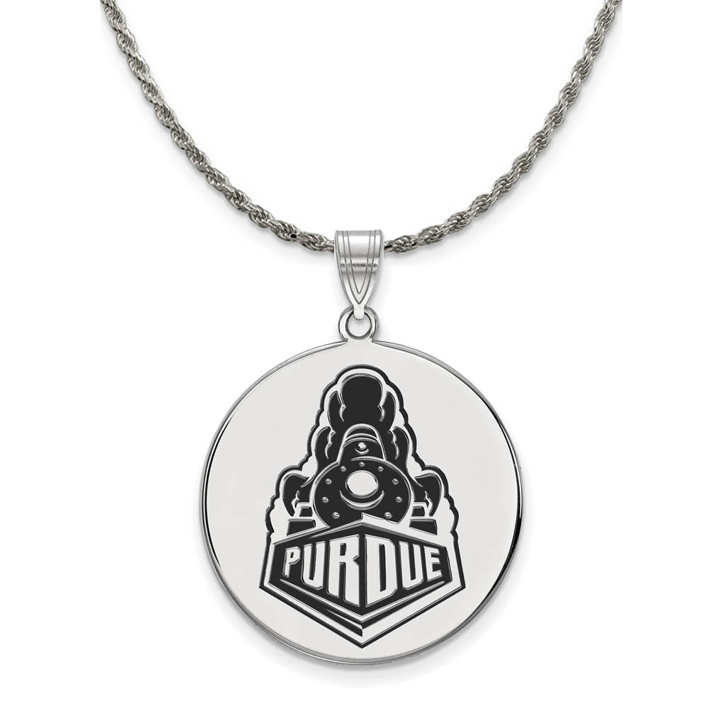 Sterling Silver Purdue Enamel Logo Disc Necklace