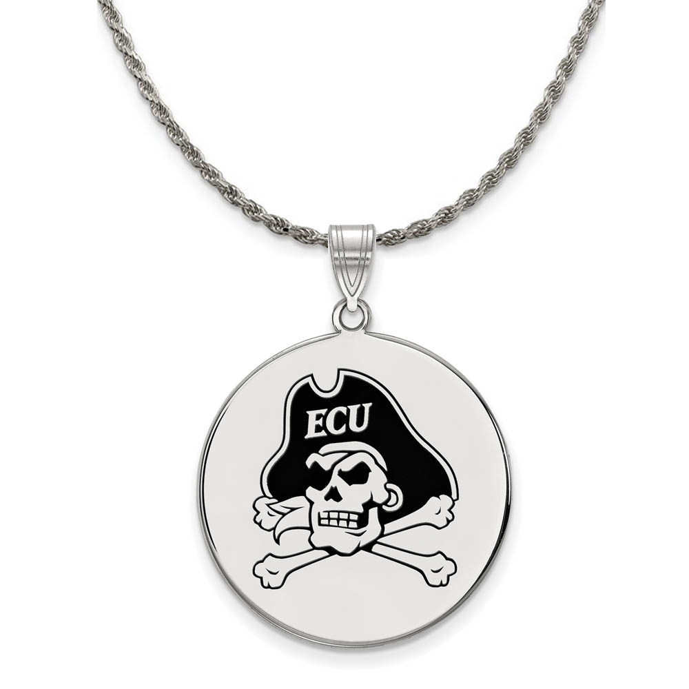 Sterling Silver East Carolina U Enamel Disc Necklace