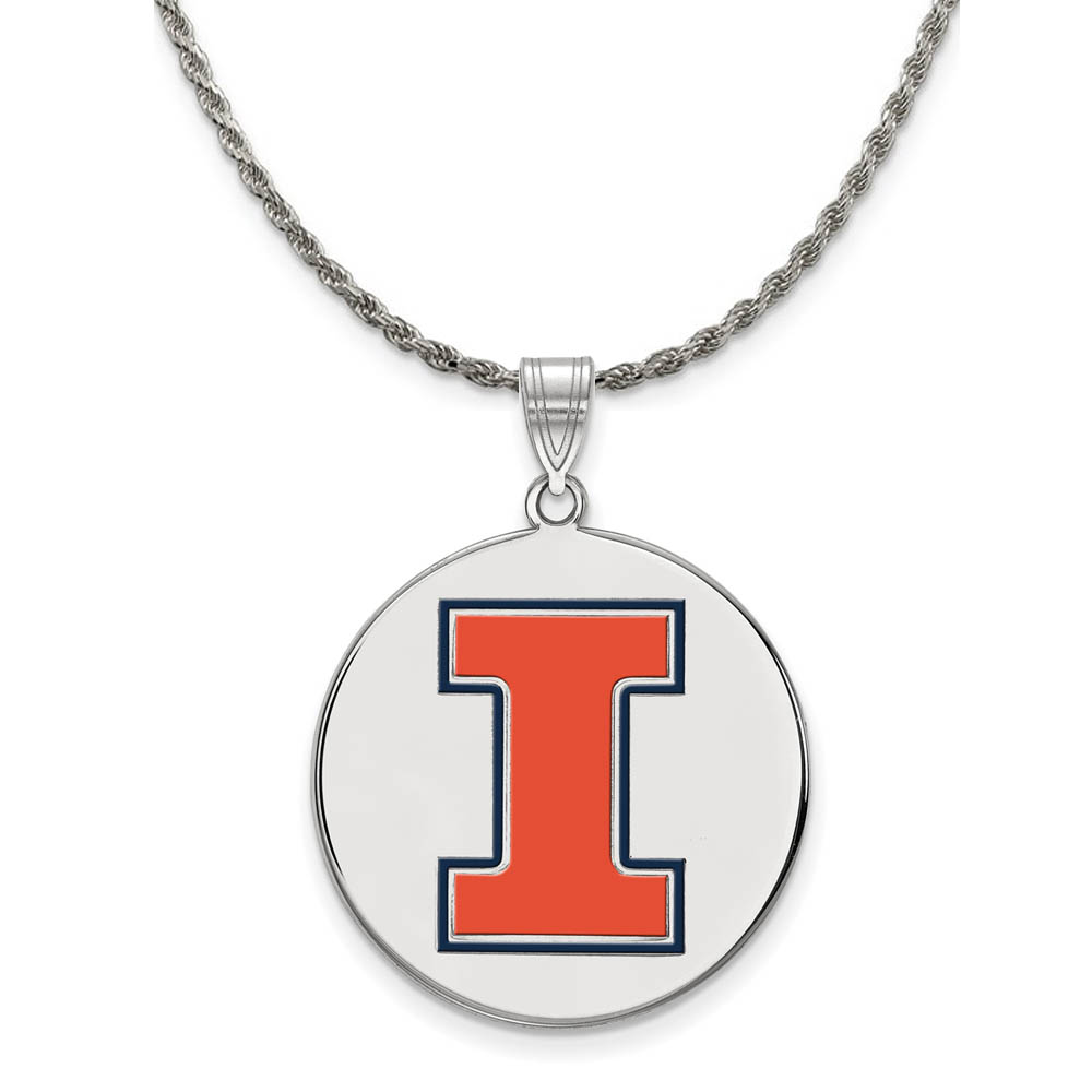 Sterling Silver U. of Illinois Enamel 'I' Disc Necklace
