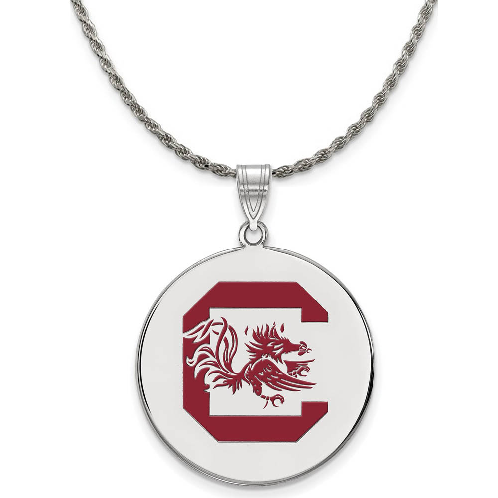 Sterling Silver South Carolina Red Enamel Disc Necklace
