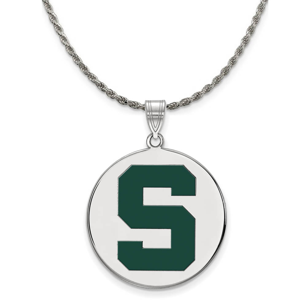 Sterling Silver Michigan State Enamel 'S' Disc Necklace