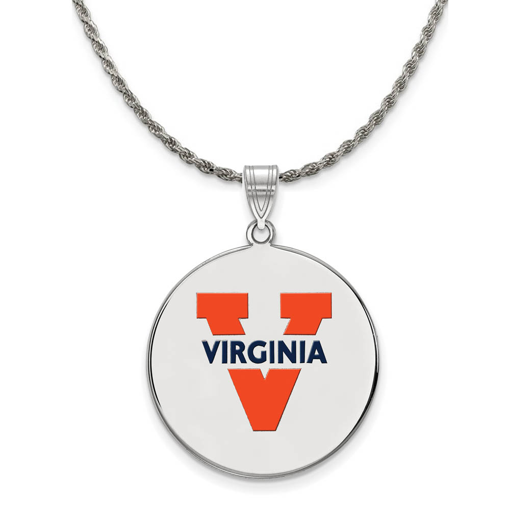 Sterling Silver U. of Virginia Enamel 'V' Logo Disc Necklace