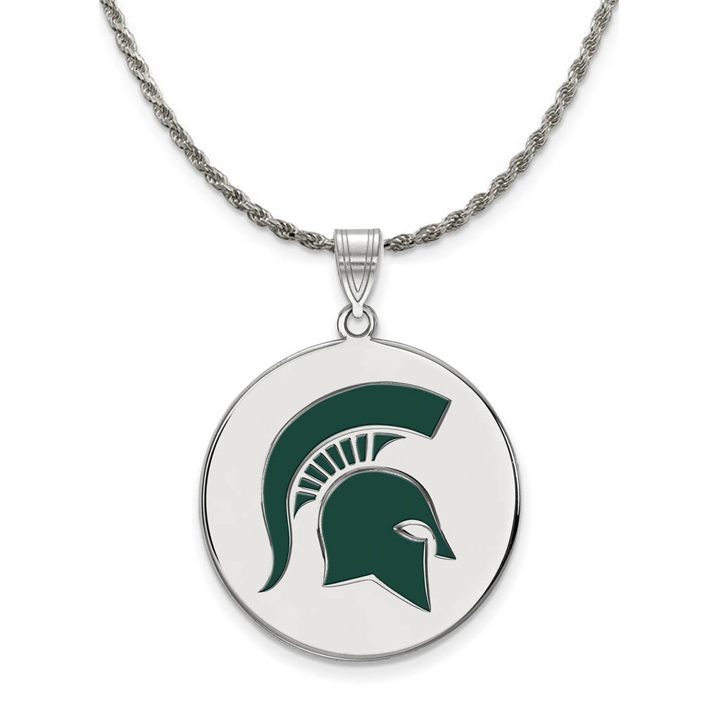 Sterling Silver Michigan State Enamel Disc Necklace