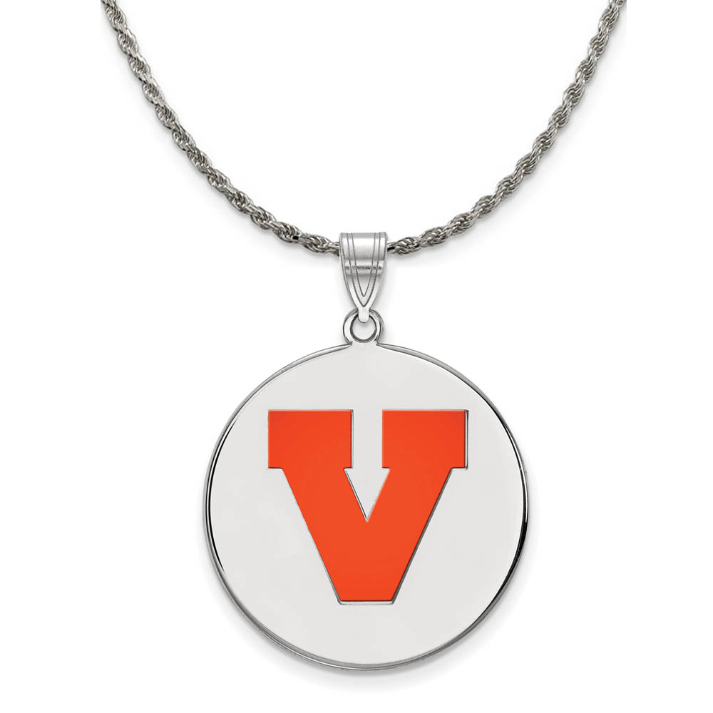 Sterling Silver U. of Virginia Enamel 'V' Disc Necklace