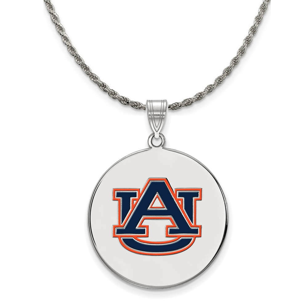 Sterling Silver Auburn U Enamel Disc Pendant Necklace