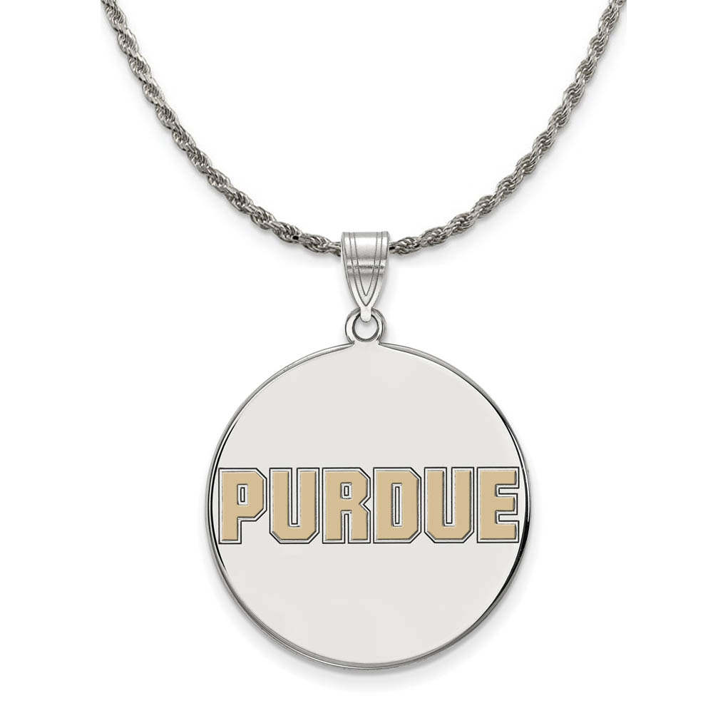 Sterling Silver Purdue Enamel Script Disc Necklace