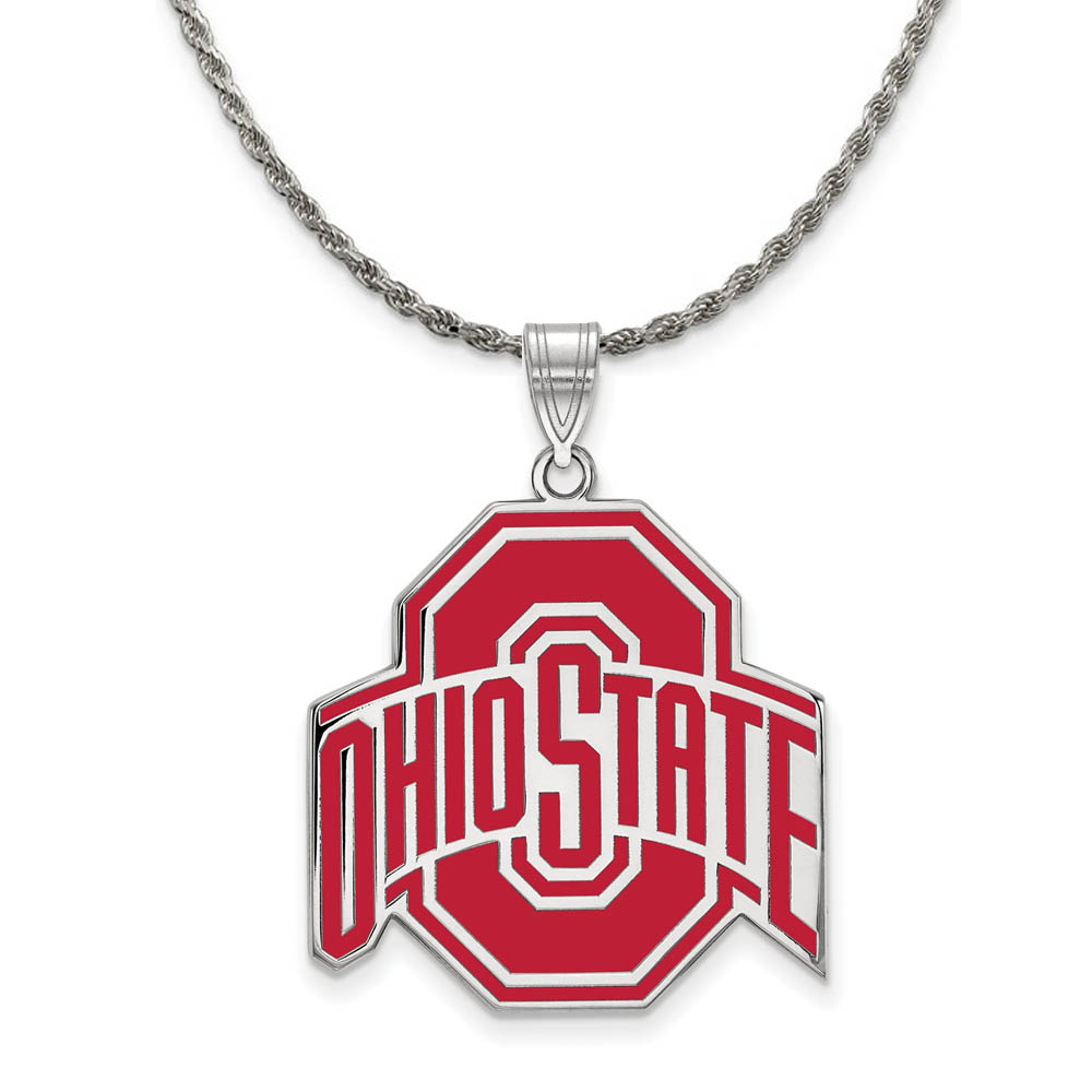 Sterling Silver Ohio State Enamel Pendant Necklace