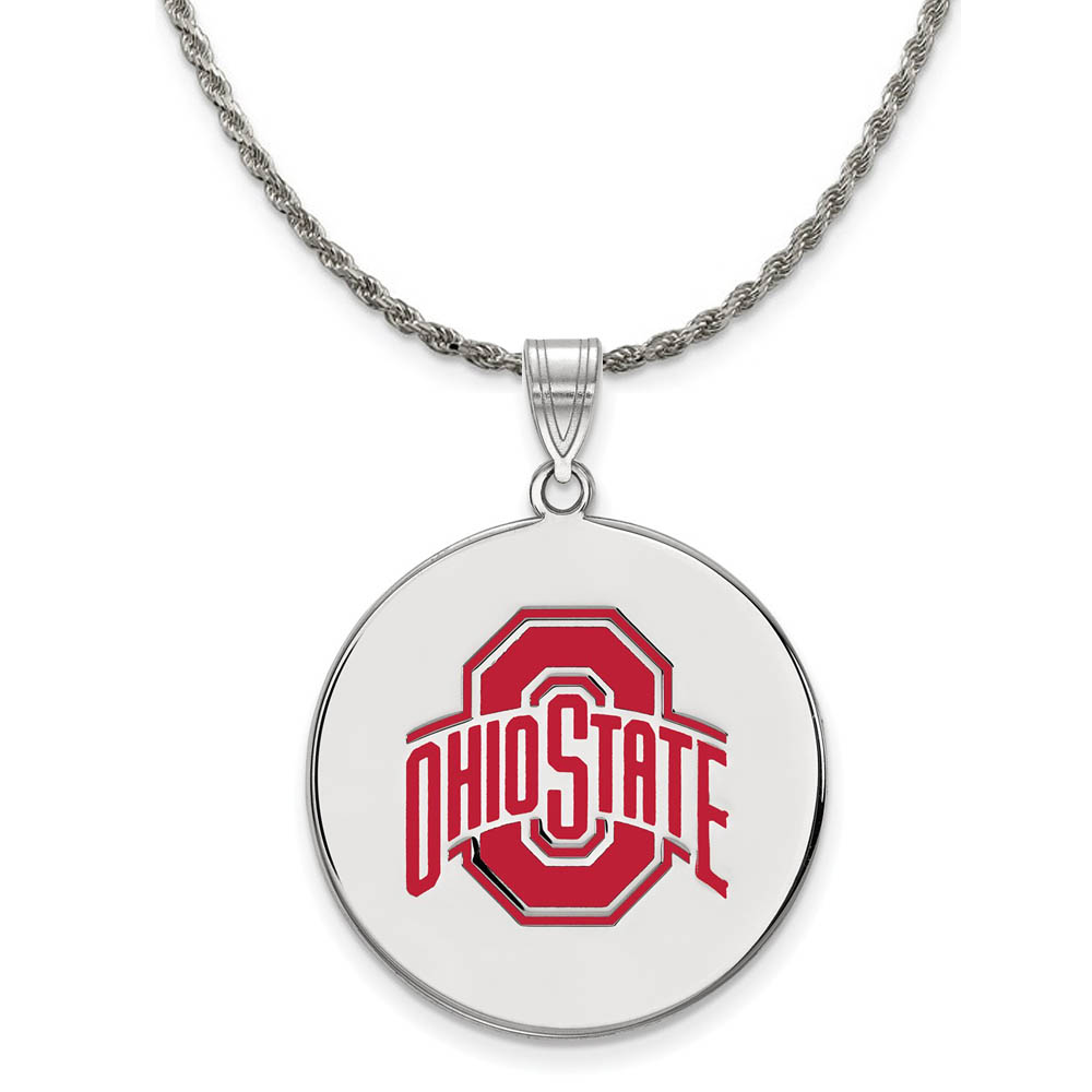 Sterling Silver Ohio State Enamel Logo Disc Necklace