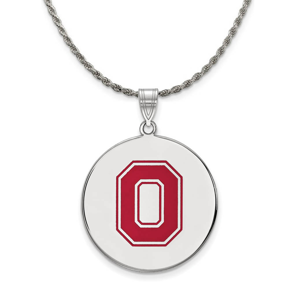 Sterling Silver Ohio State Enamel Disc Pendant Necklace