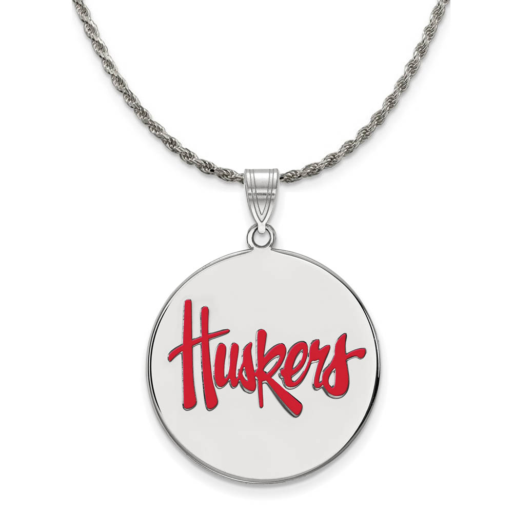 Sterling Silver U. of Nebraska Enamel Huskers Disc Necklace