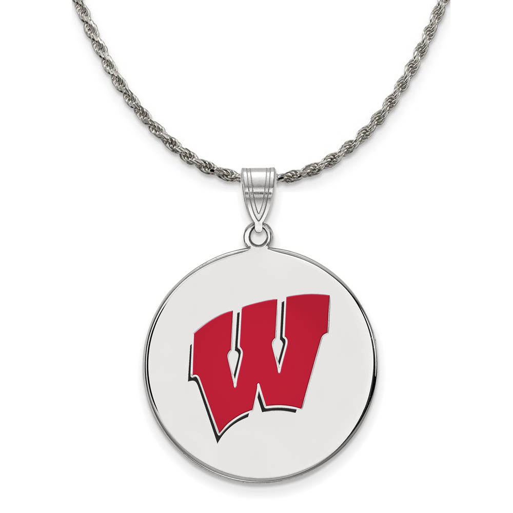 Sterling Silver U. of Wisconsin Enamel 'W' Disc Necklace