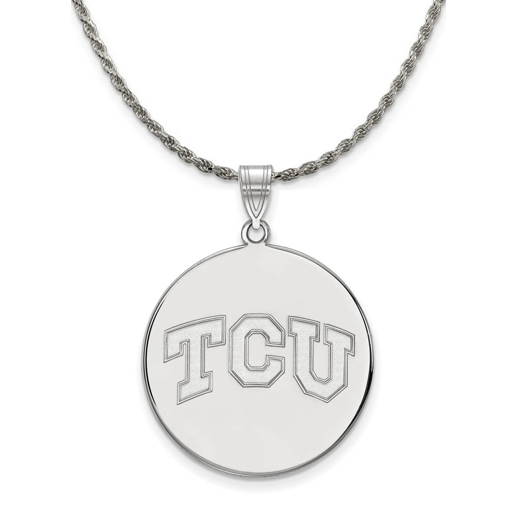 Sterling Silver Texas Christian U. 'TCU' Disc Necklace