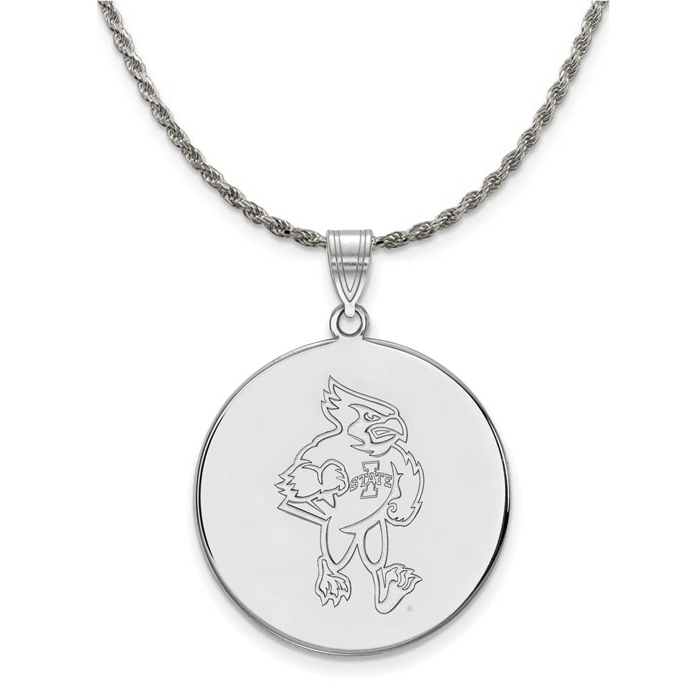 Sterling Silver Iowa State Logo Disc Pendant Necklace