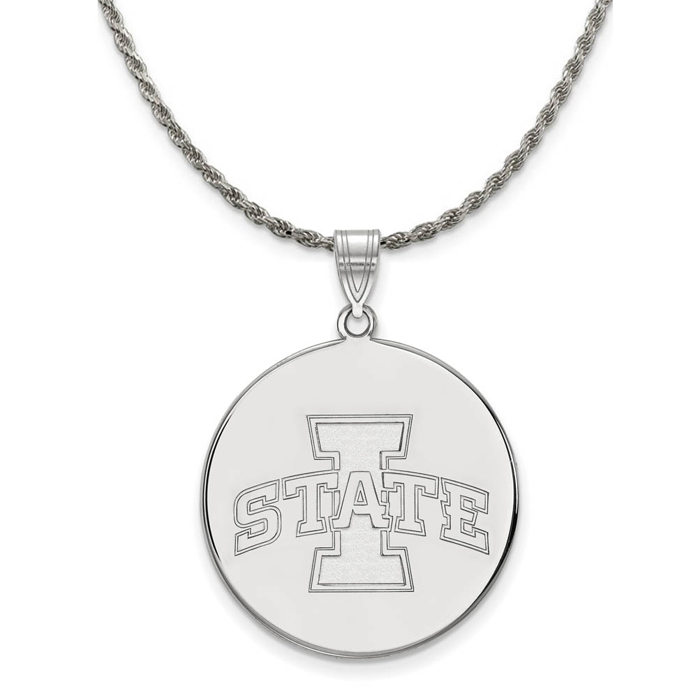 Sterling Silver Iowa State Disc Pendant Necklace