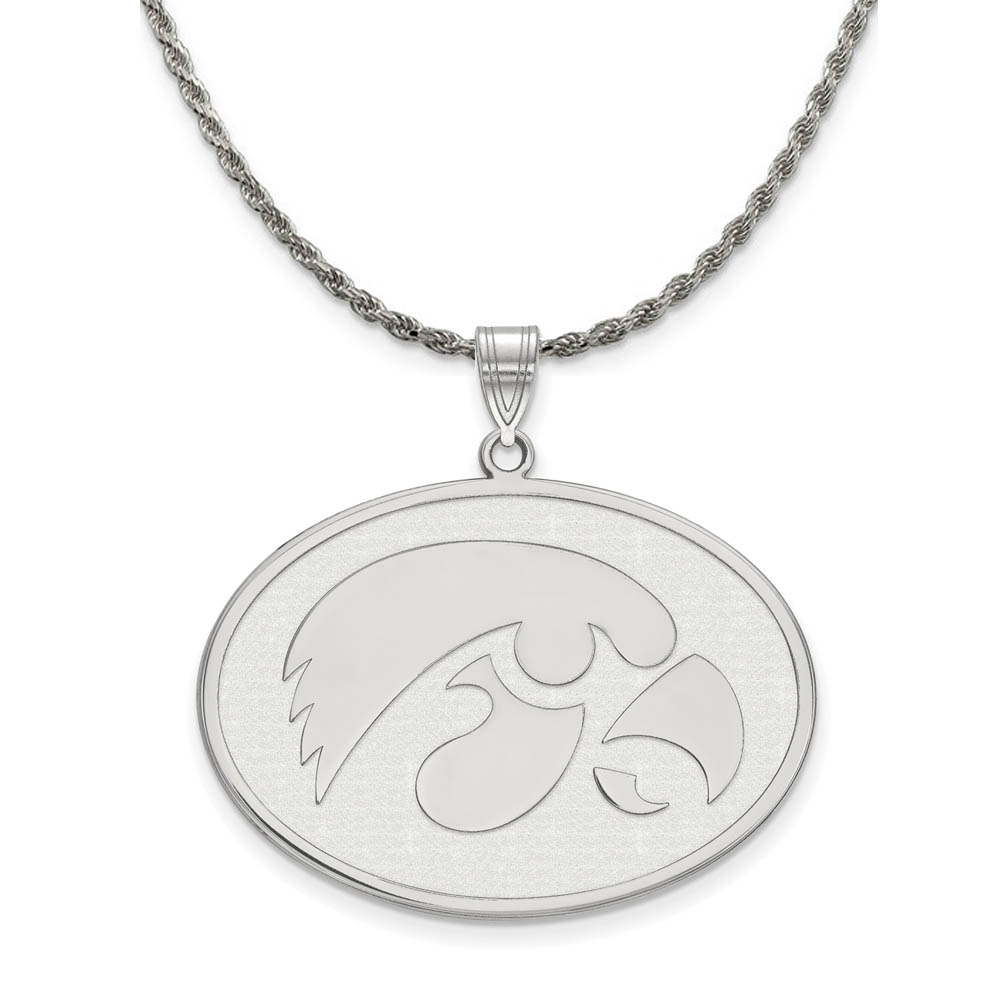 Sterling Silver U. of Iowa Oval Disc Pendant Necklace