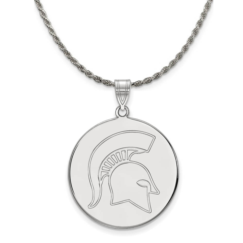 Sterling Silver Michigan State Disc Pendant Necklace