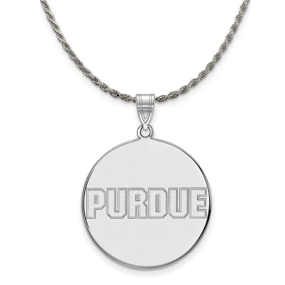 Sterling Silver Purdue Script Disc Necklace