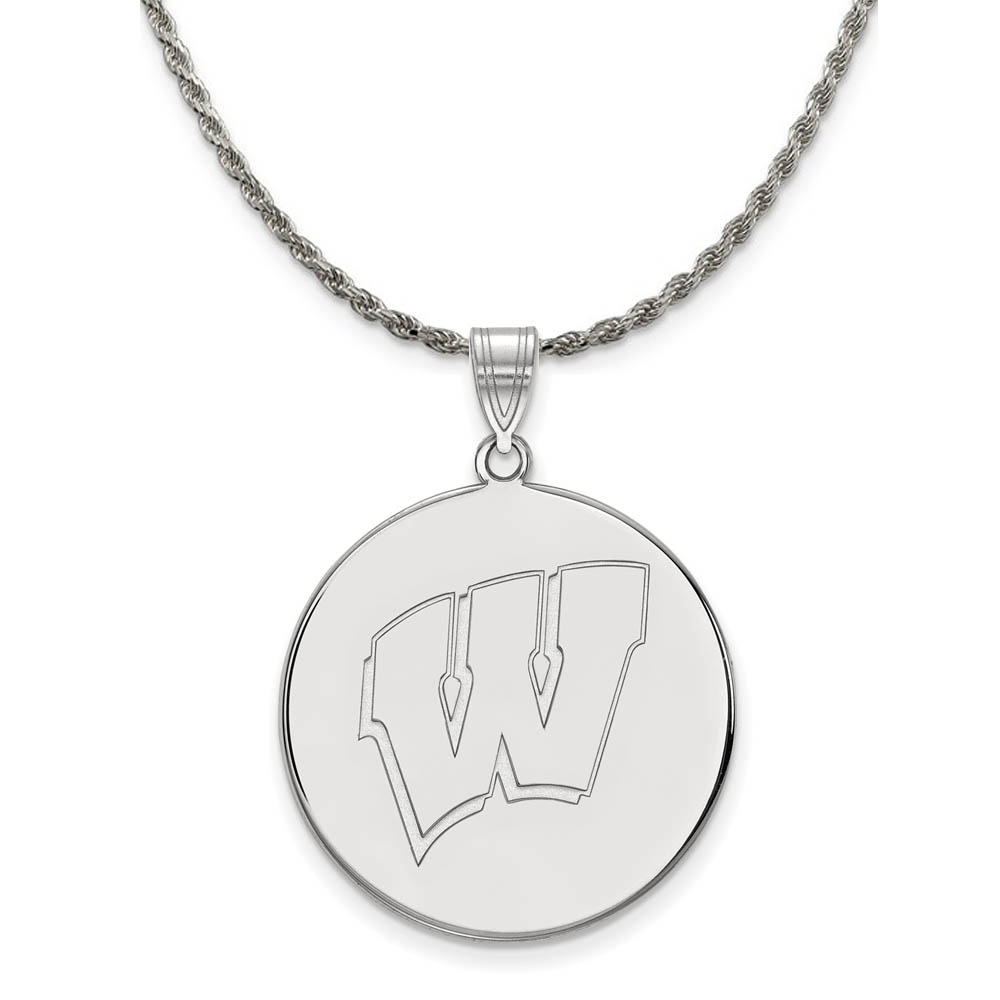 Sterling Silver U. of Wisconsin Initial W Disc Necklace