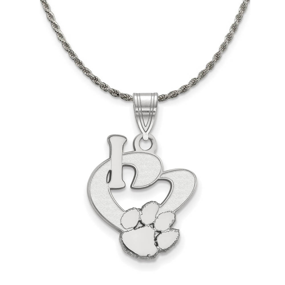 Sterling Silver Clemson U I Love Logo Pendant Necklace