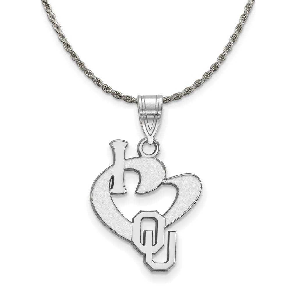 Sterling Silver U. of Oklahoma I Love Logo Necklace