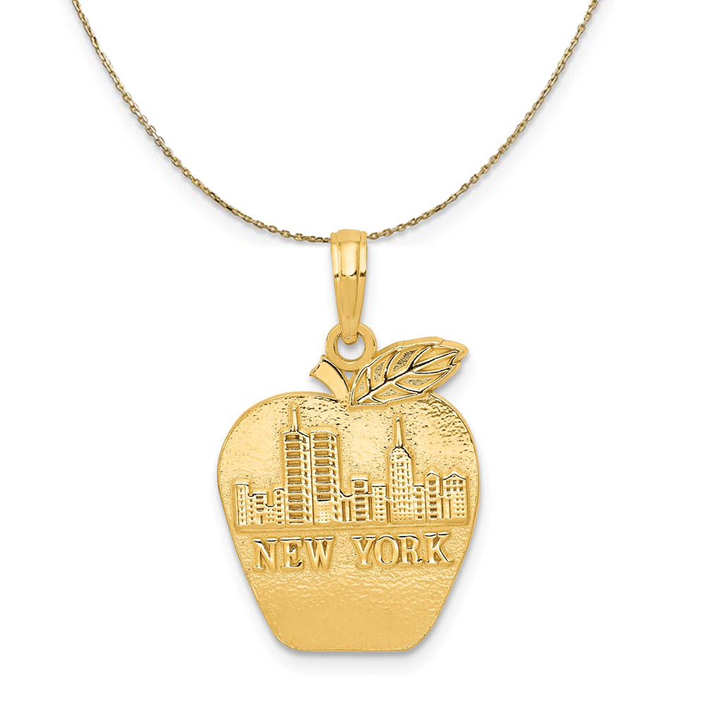 New York Skyline on Apple Necklace in 14k Yellow Gold