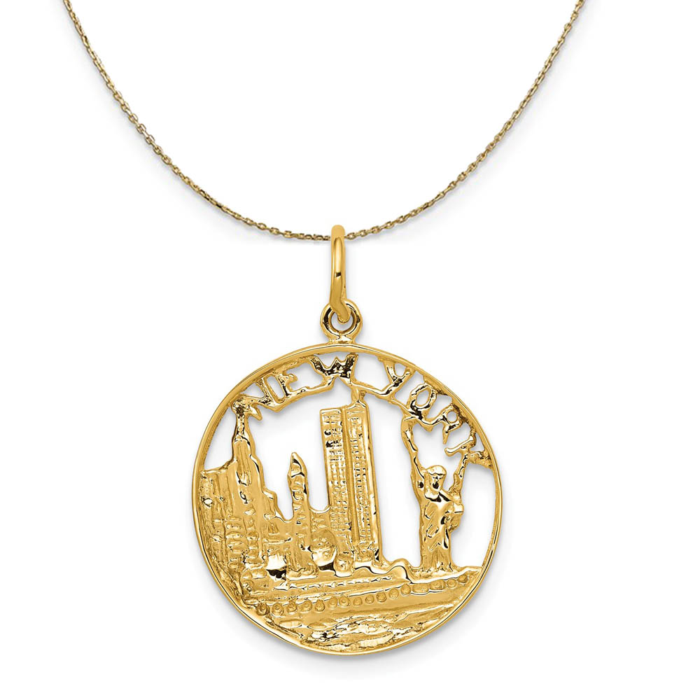 14k Yellow Gold New York Circle Necklace, 18mm