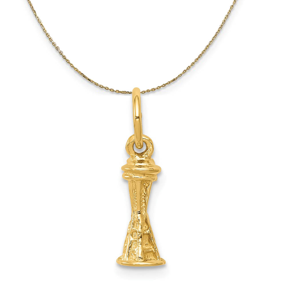 14k Yellow Gold Mini Seattle Space Needle Necklace