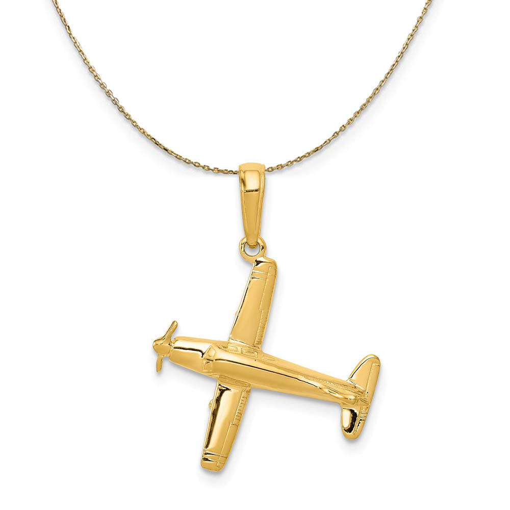 14k Yellow Gold Low-Wing Airplane Necklace