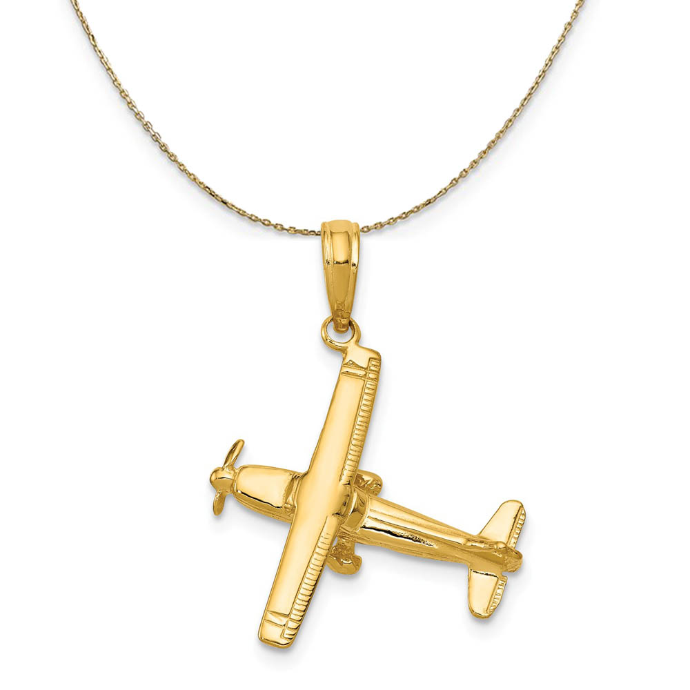 14k Yellow Gold High-Wing Airplane Necklace