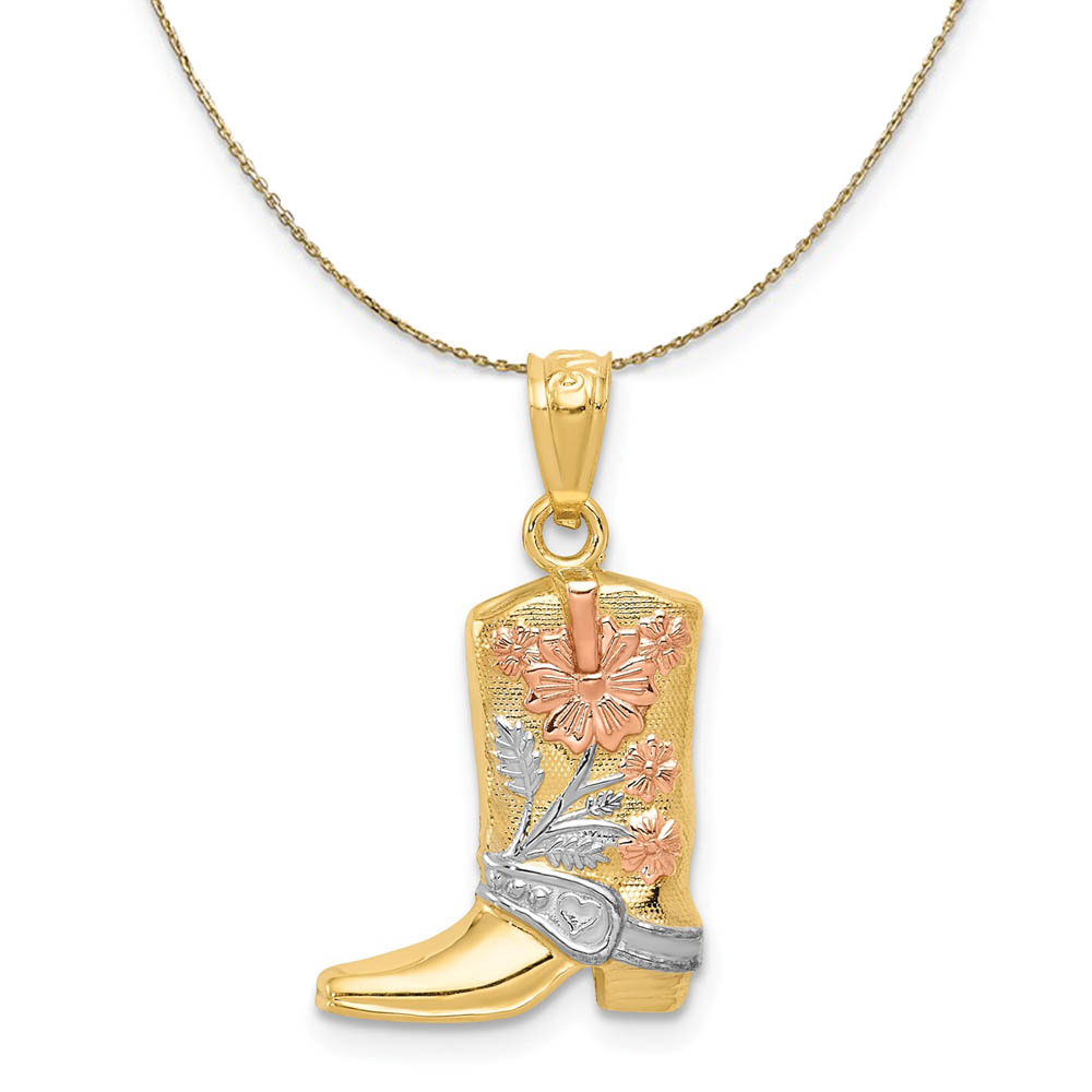 14k Yellow Gold Western Boot Necklace, 22mm