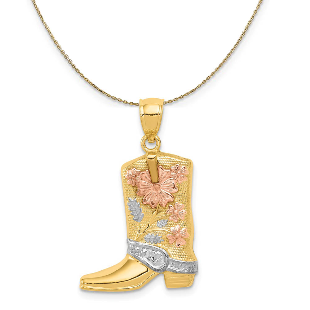 14k Yellow Gold Western Boot Necklace, 26mm