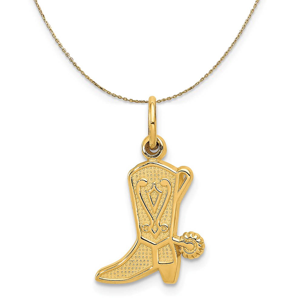 14k Yellow Gold Flat Cowboy Boot with Spur Necklace