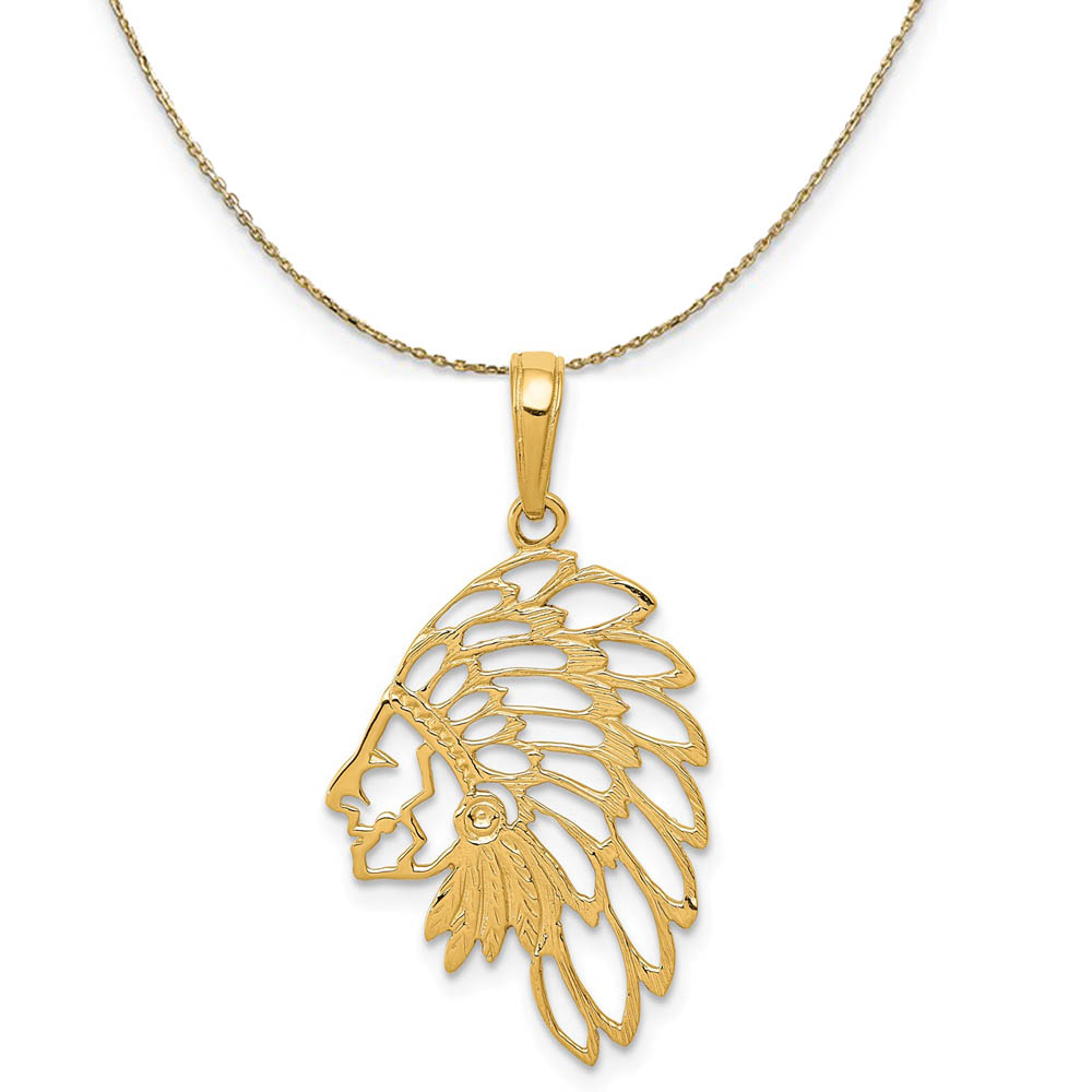 14k Yellow Gold Cut-Out Headdress Polished Necklace
