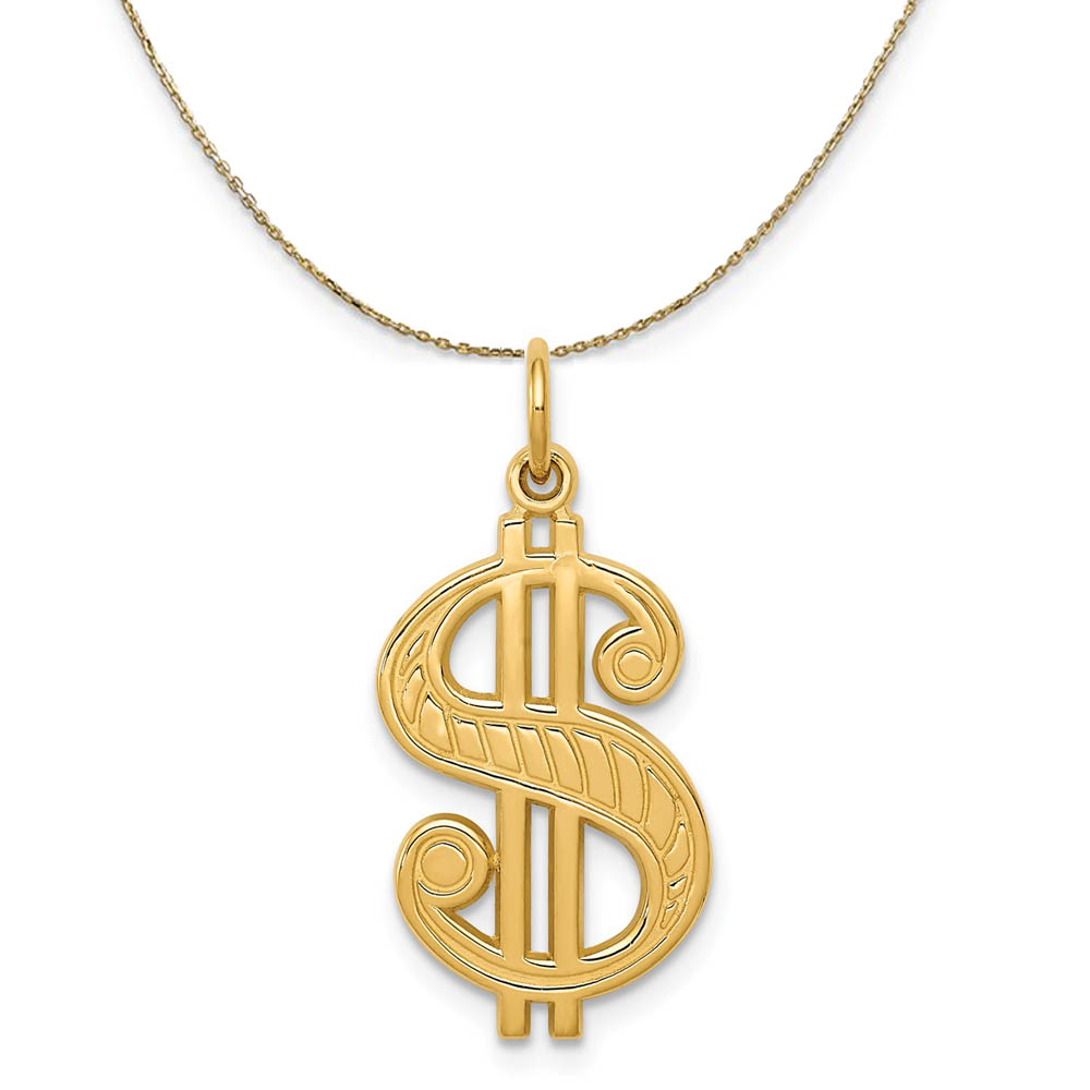 14k Yellow Gold Scroll Dollar Sign Necklace
