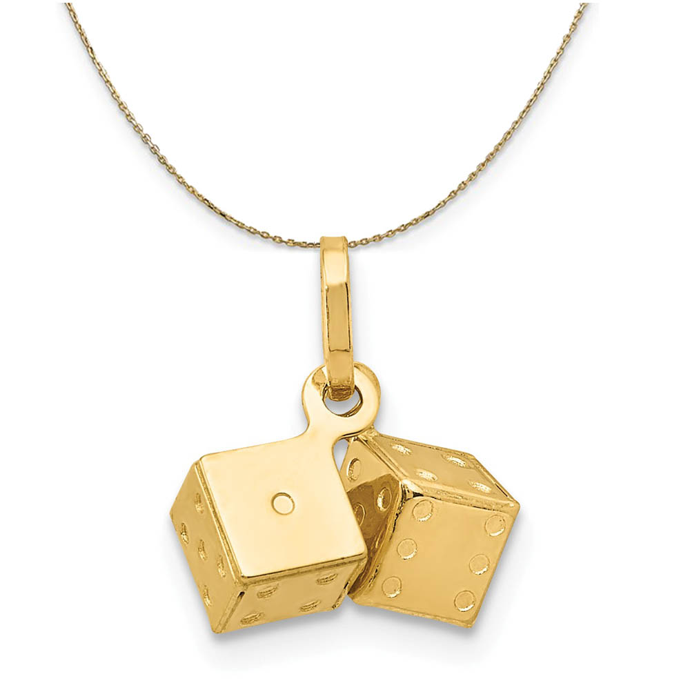 14k Yellow Gold Polished Mini Dice Necklace