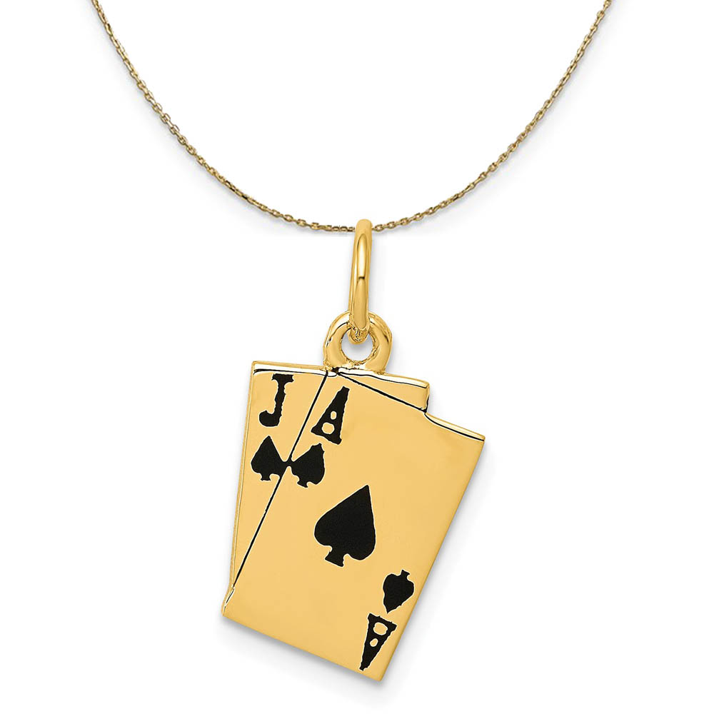 14k Yellow Gold Enameled Blackjack Playing Cards Necklace