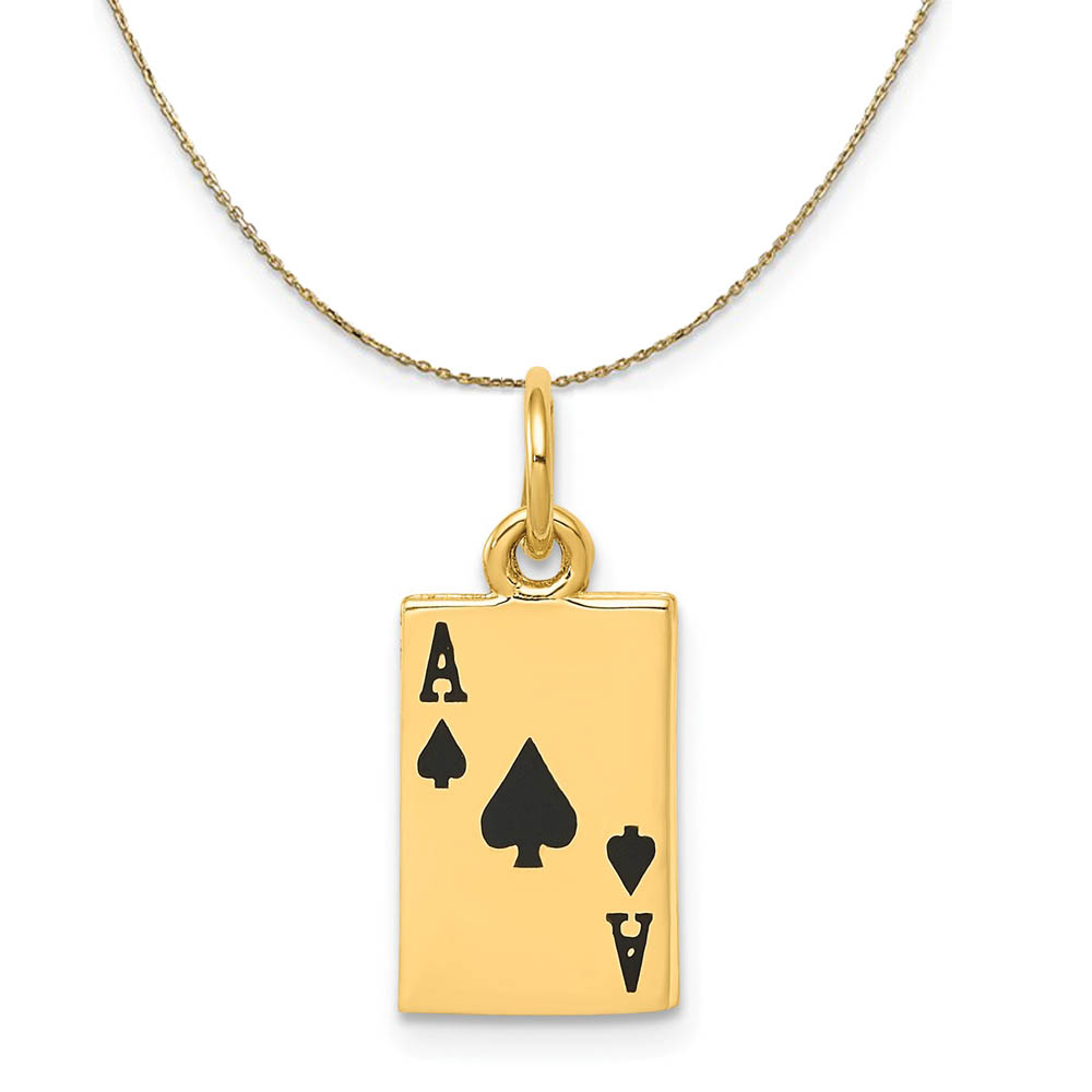 14k Yellow Gold Enameled Ace of Spades Card Necklace
