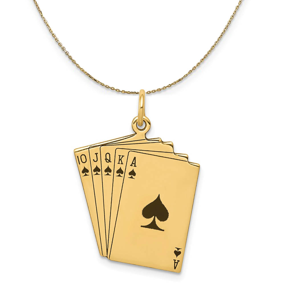 14k Yellow Gold Enamel Royal Flush Playing Cards Necklace