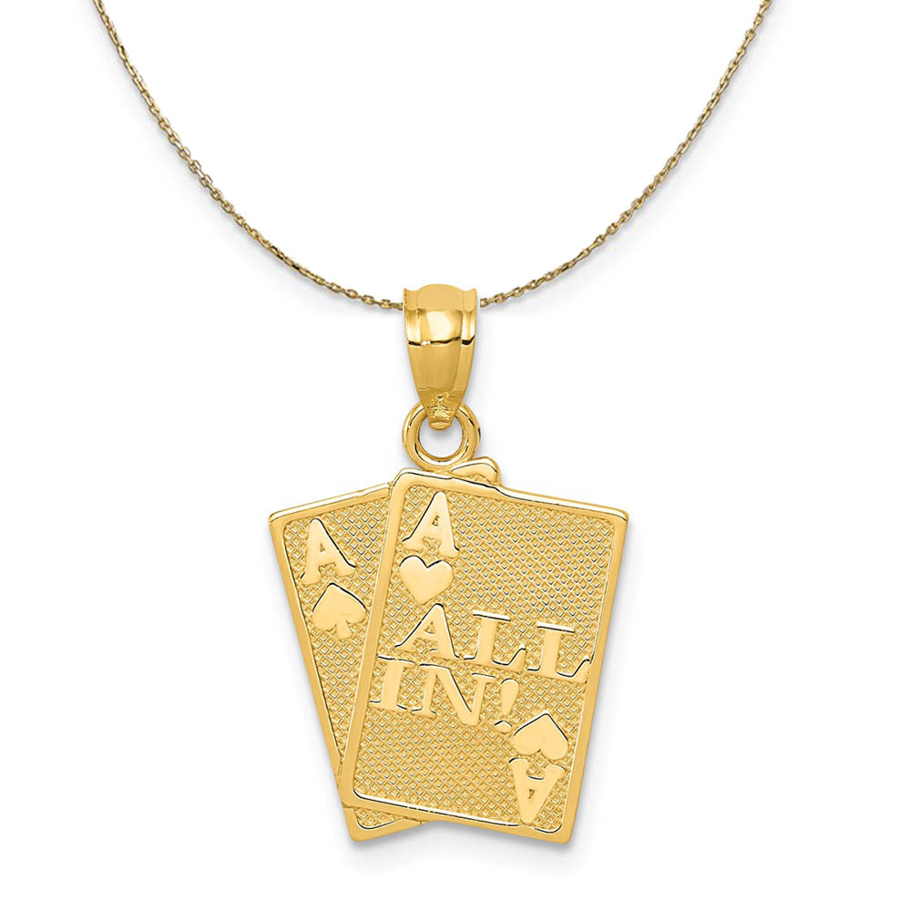 14k Yellow Gold All In! Ace Playing Cards Necklace