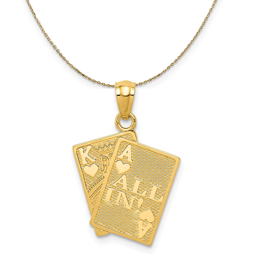 14k Yellow Gold All In! King and Ace Playing Cards Necklace