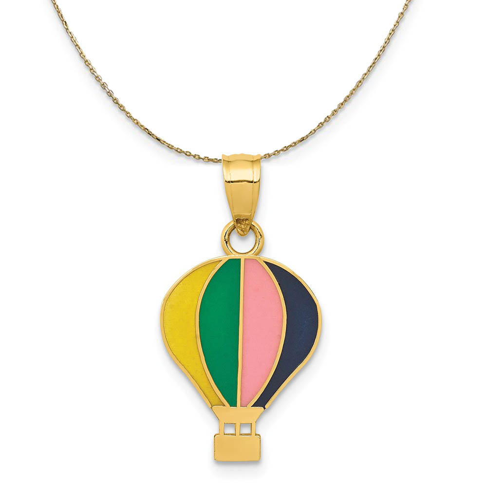 14k Yellow Gold Enamel MultiColored Hot Air Balloon Necklace