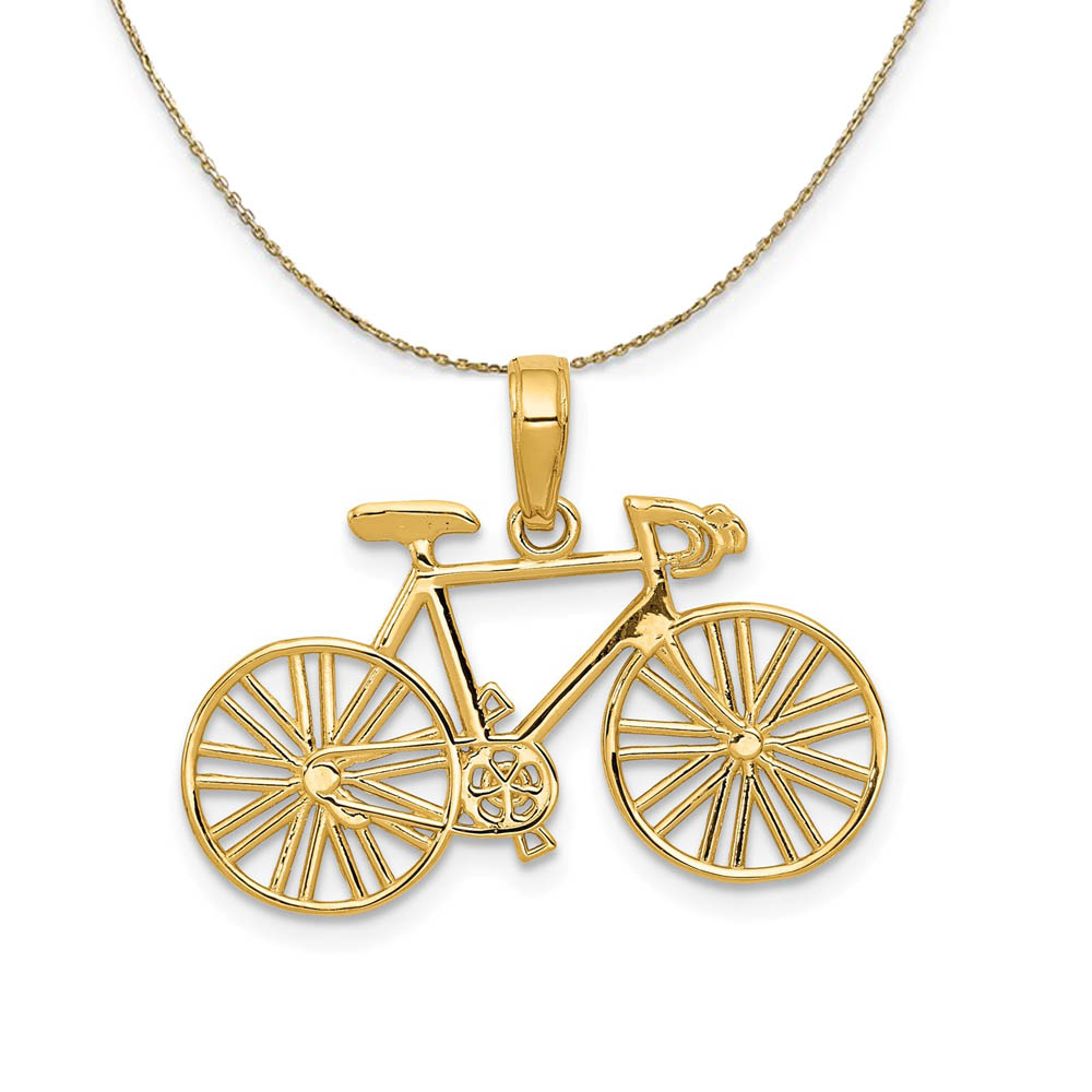 14k Yellow Gold Satin and Diamond Cut Bicycle Necklace