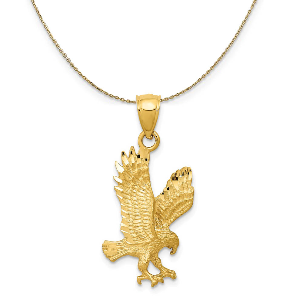 14k Yellow Gold Diamond Cut Flying Eagle Necklace