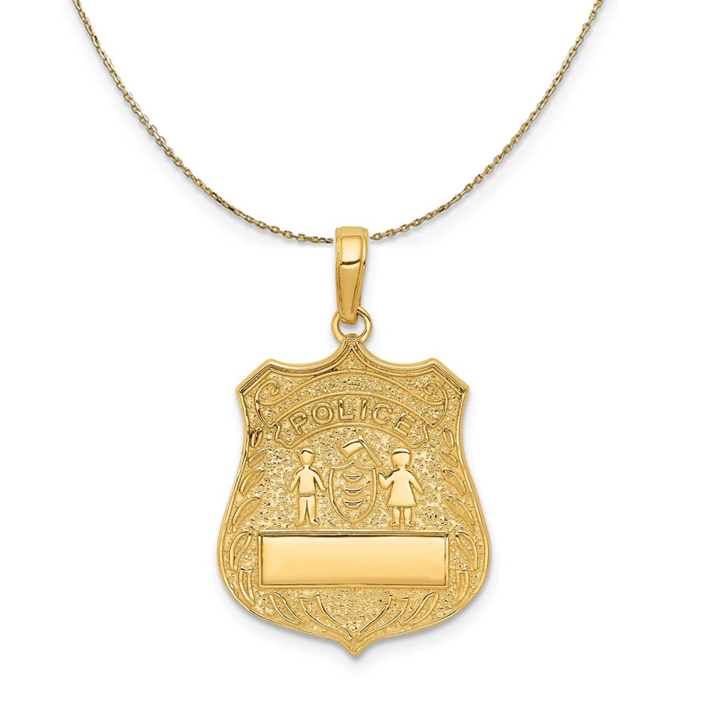 14k Yellow Gold Engravable Police Badge Necklace