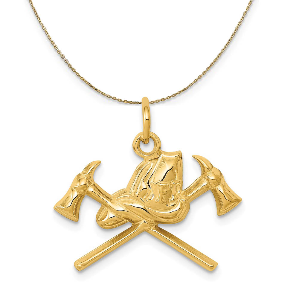 14k Yellow Gold 2D Fire Department Insignia Necklace