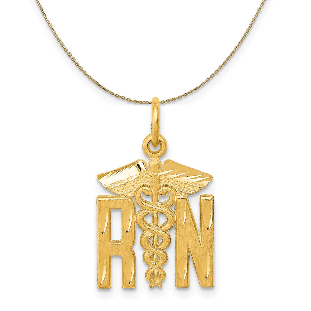 14k Yellow Gold Satin and Diamond Cut Nurse Necklace